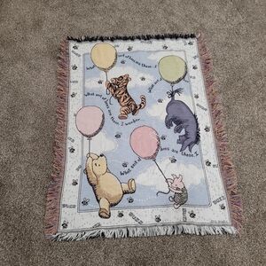 Disney Classic Winnie The Pooh Balloons Bees Tapestry Blanket 100 Cotton